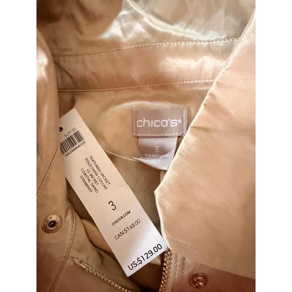 Chico’s Beige Zip & Snap Front Satin-Look Textured Jacket, Size 3 NWT - Picture 5 of 7